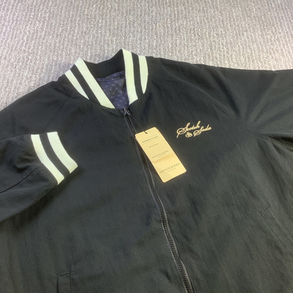 Scotch & Soda Mens Reversible Bomber Jacket Black Geometric Size Medium NWT